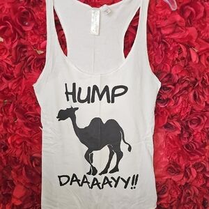 Romantic Rebel Girl's White Long Tank Top with Camel Print Size Medium
